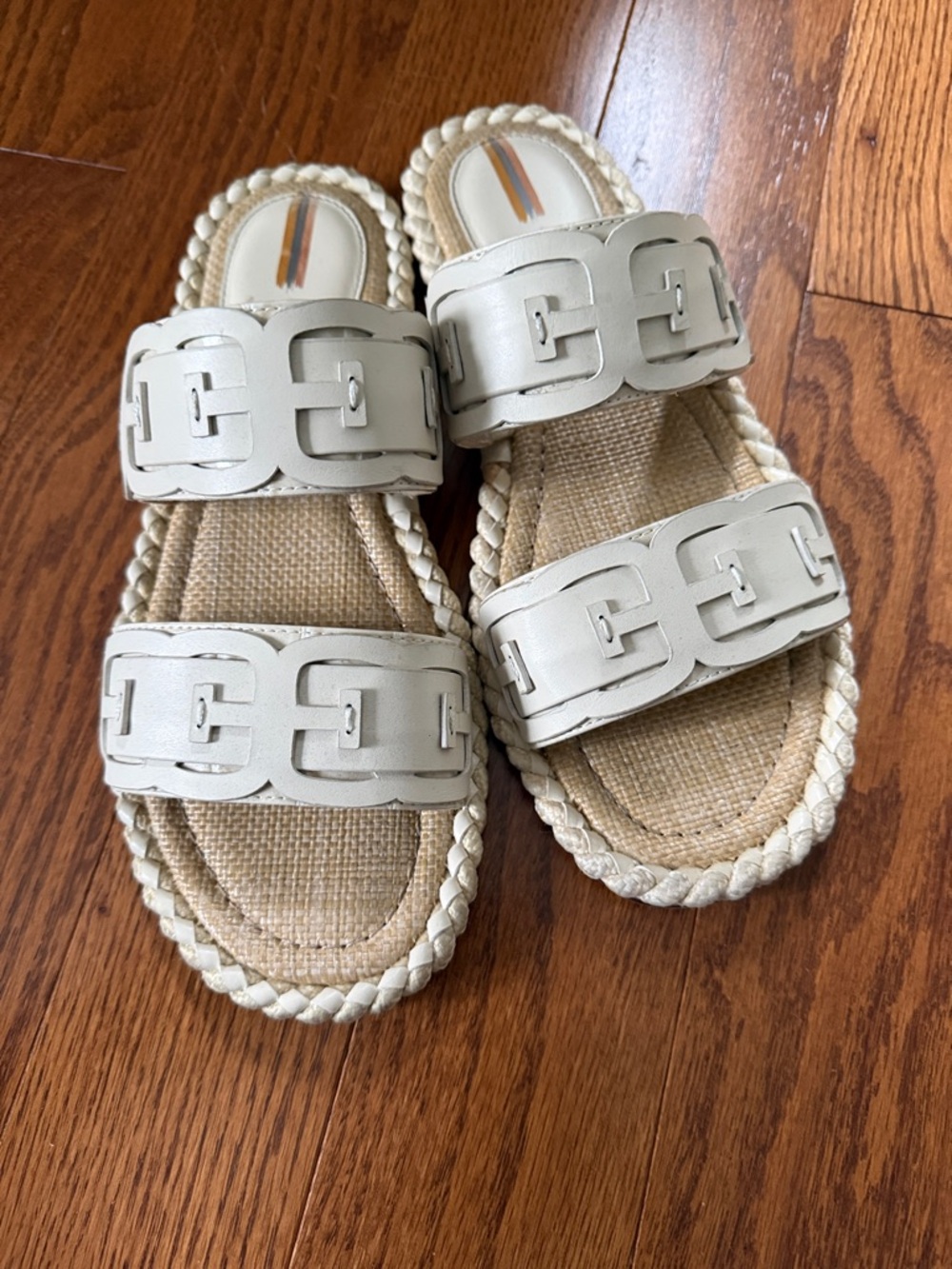 Sam Edelman White Double-Strap Braided Espadrille Slides
